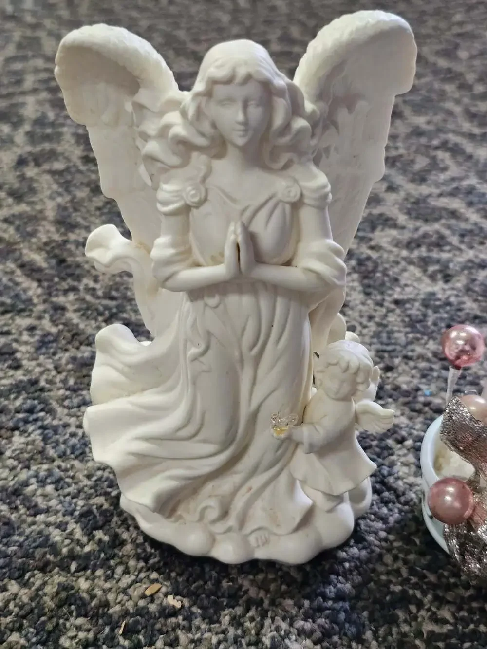 Vintage Porcelain Angel Candle Holder Pair Bisque